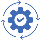 Blue gear with a checkmark inside, symbolizing settings or task completion.