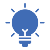 Minimalist light bulb icon with rays symbolizing ideas.